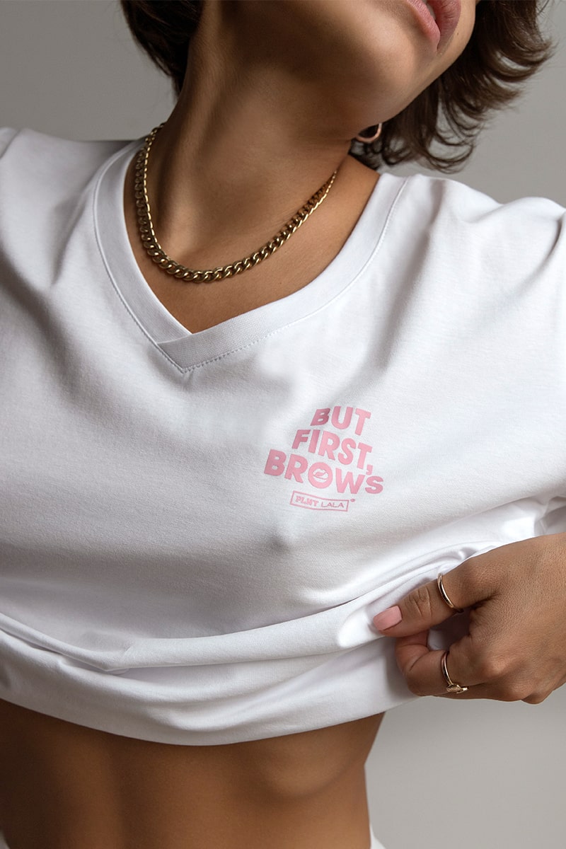 But First Brow V-neck White Tee