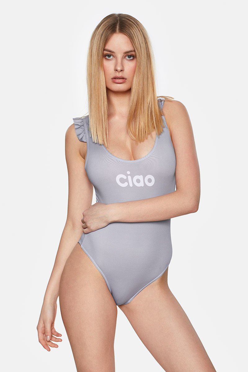 Ciao Ruffled Grey Swimsuit