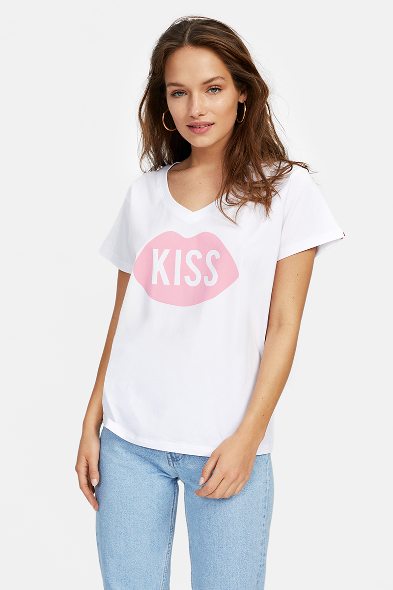 KISS My Ass V-neck White Tee