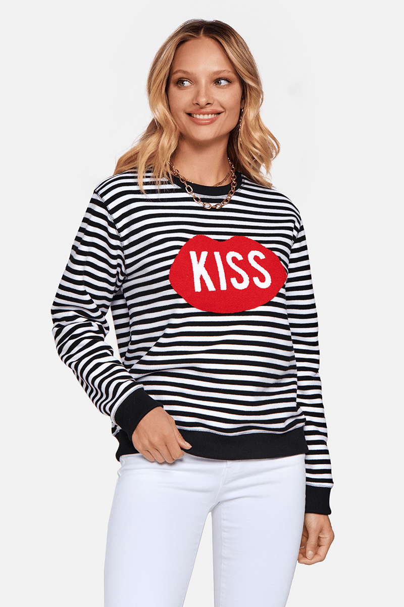 KISS Regular White/Black Stripes Sweatshirt