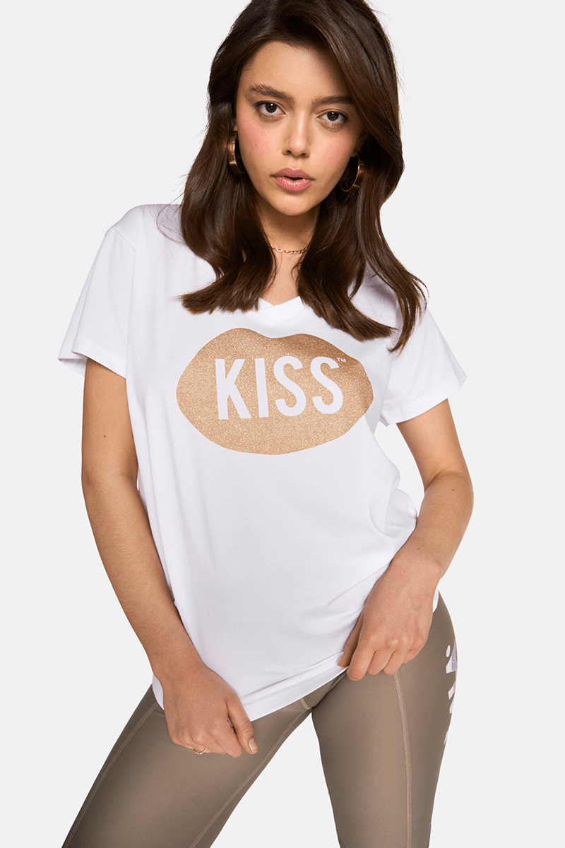 KISS V-neck White Tee
