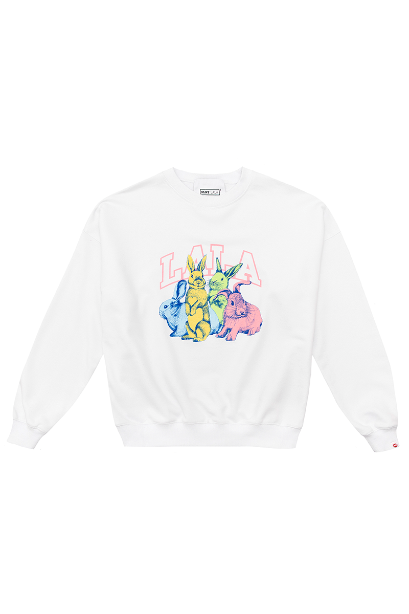 LALA Bunny Flora White Sweatshirt