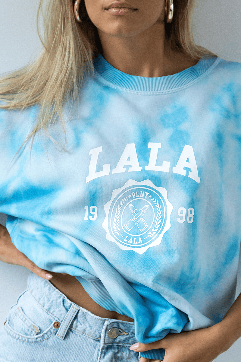 LALA Lipstick Flora Tie Dye Steam Blue Sweatshirt