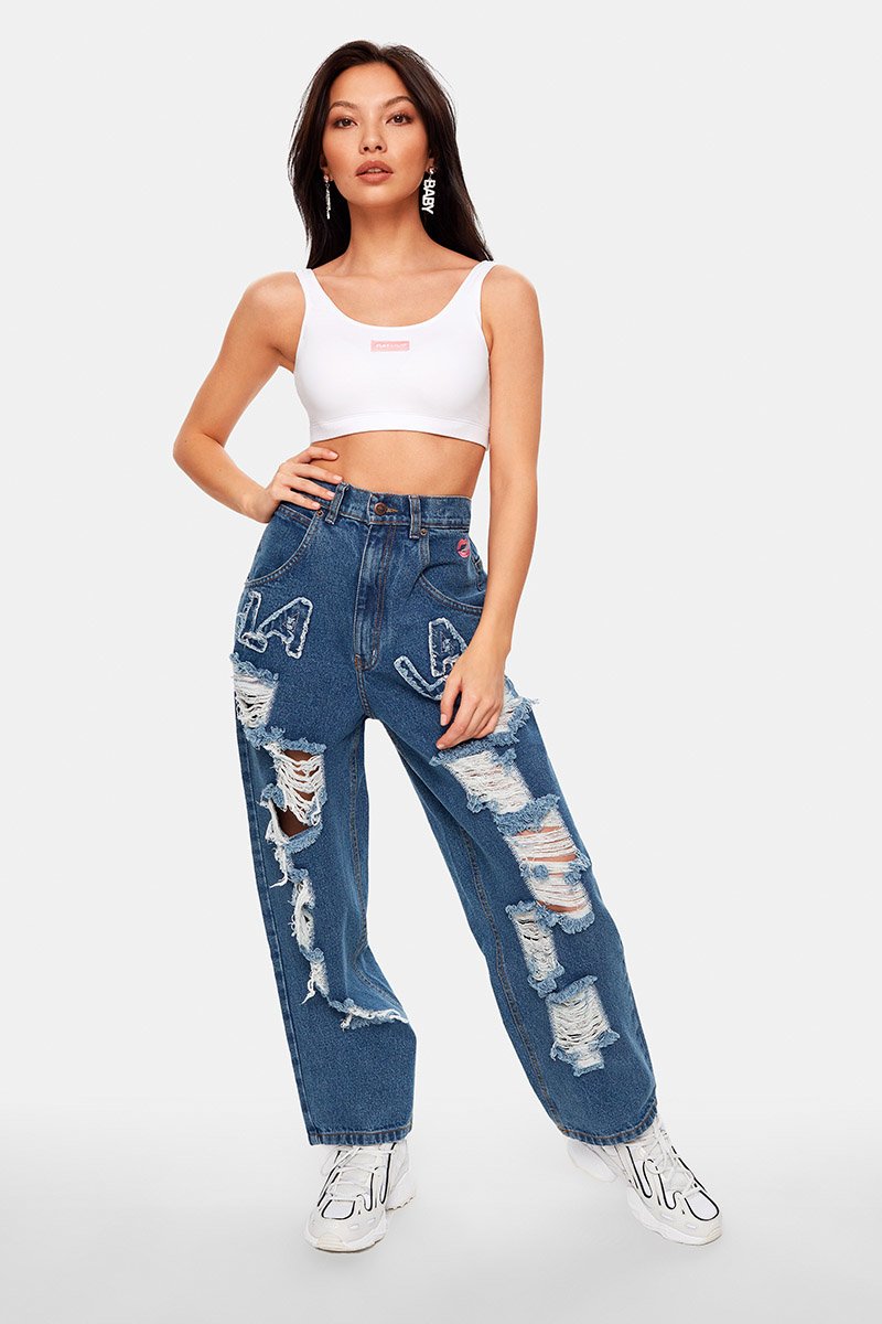 LALA Long Rodeo Distressed Indigo Jeans