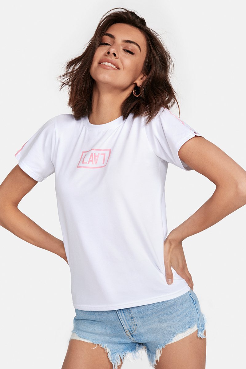 LALA Monogram French Fit White Tee