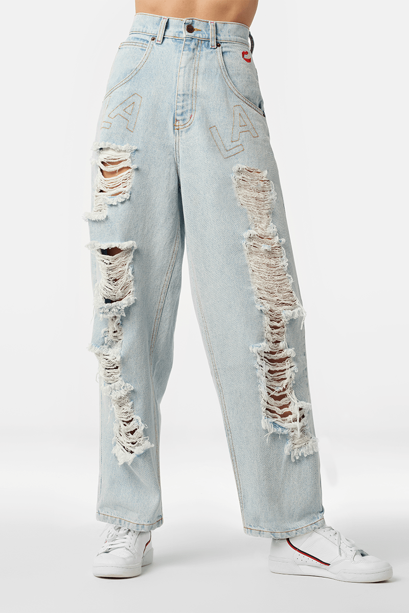 LALA Rodeo Distressed Light Blue Jeans