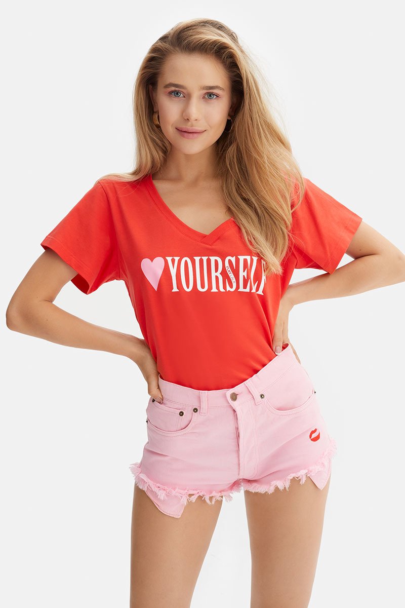 Love Yourself V-Neck Ruby Tee