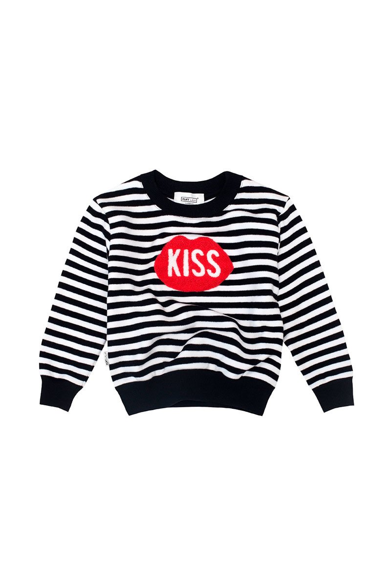 PLNY KIDS KISS Stripes Black & White Crewneck