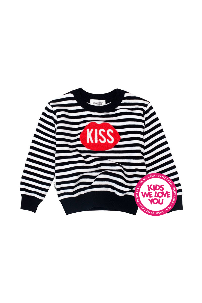 PLNY KIDS KISS Stripes Black & White Crewneck