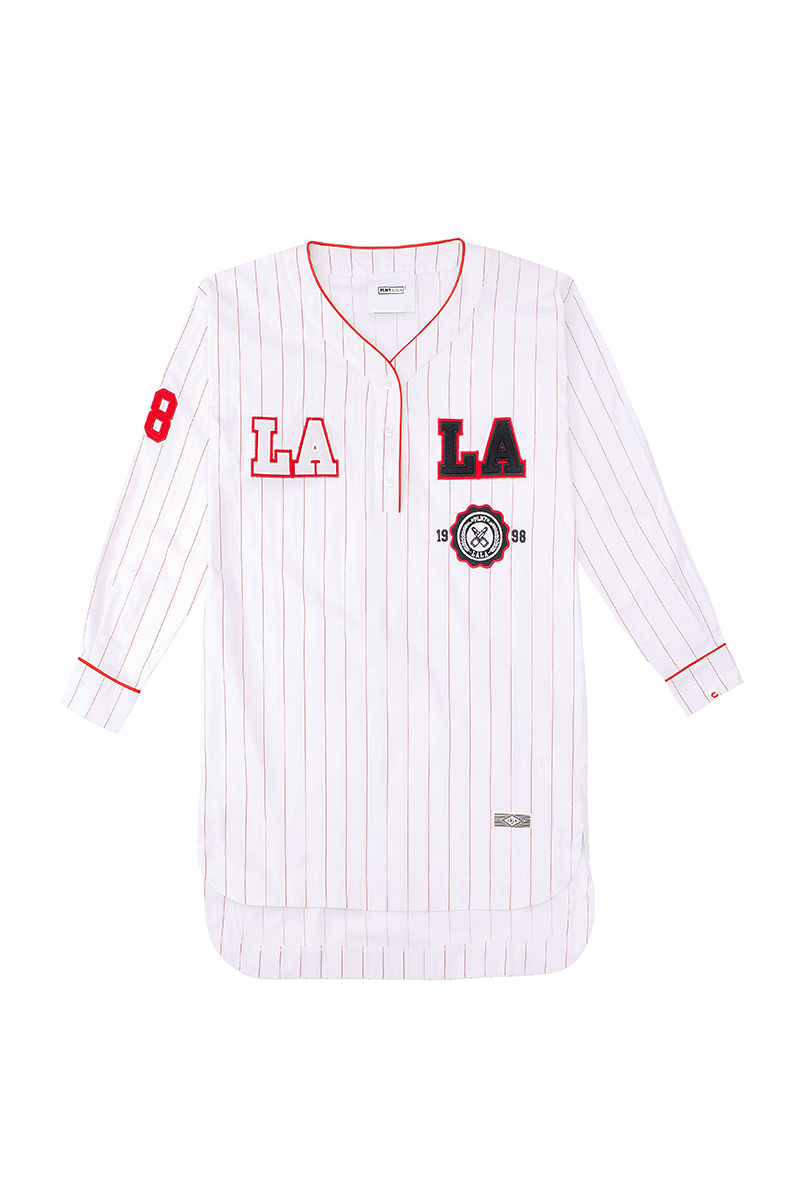 PLNY LALA Baseball White Striped Shirt