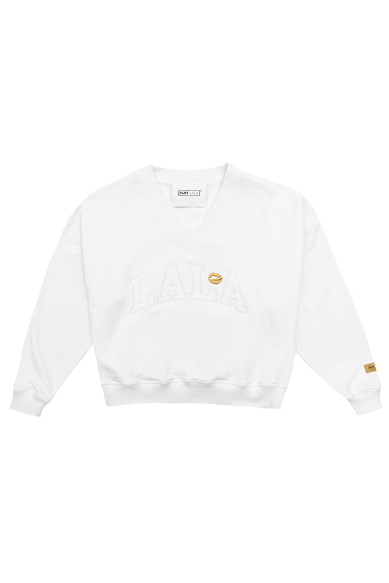 PLNY LALA Kansas V-neck White Sweatshirt
