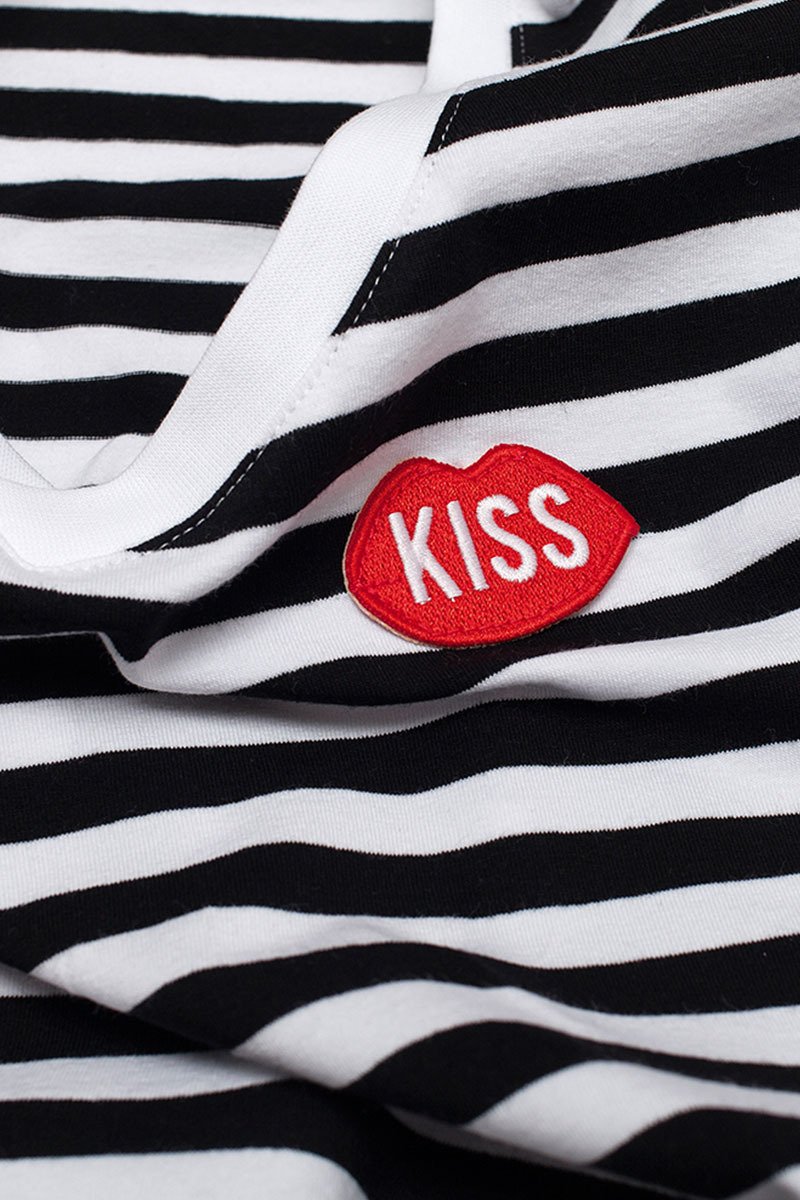 Petite KISS V-Neck Black Stripes Tee