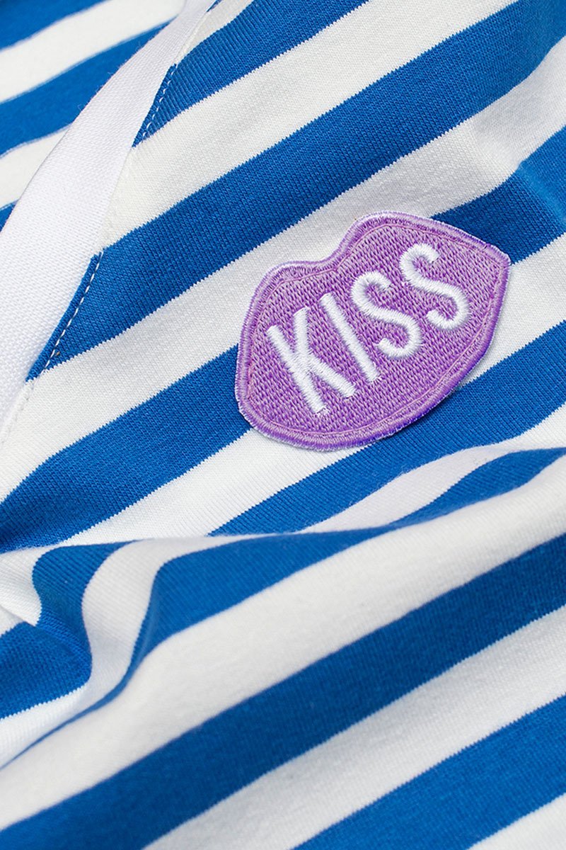 Petite KISS V-Neck Blue Stripes Tee