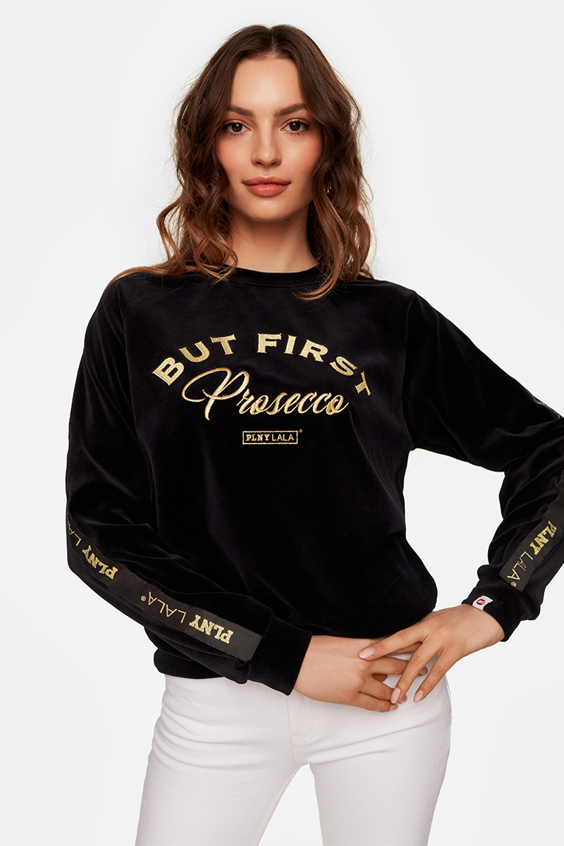 Prosecco Velour Black Sweatshirt