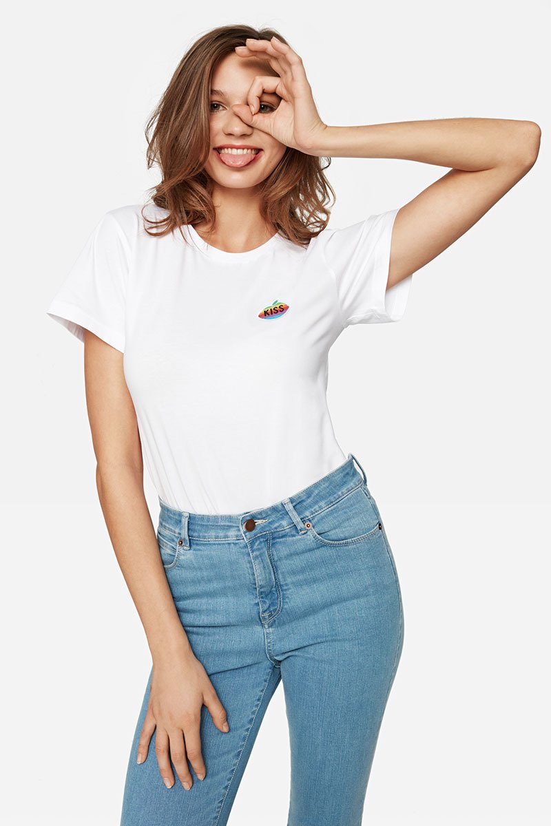 Rainbow KISS French Fit White Tee