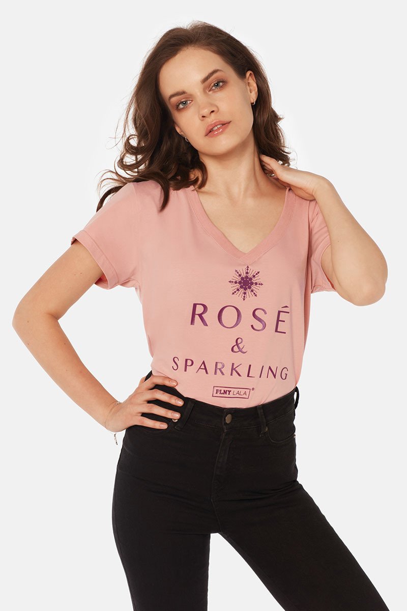 Sparkling V-neck Rose Tee