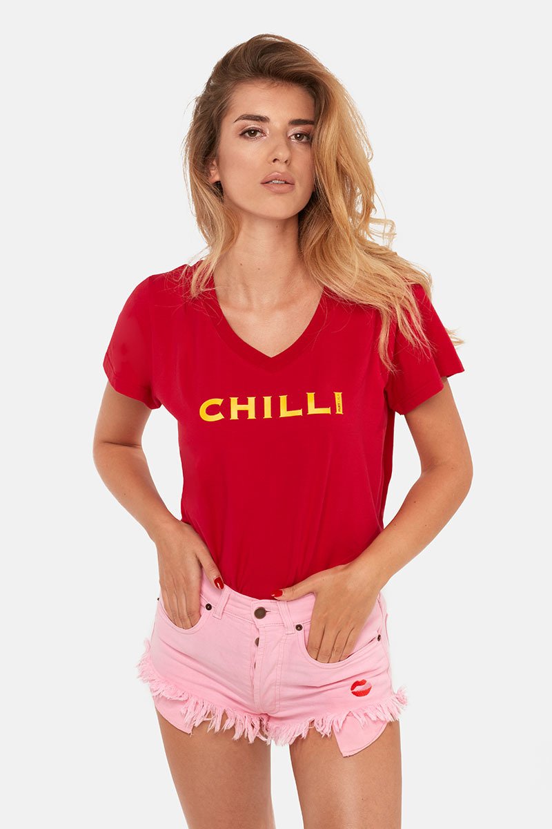 Spicy V-neck Chilli Red Tee