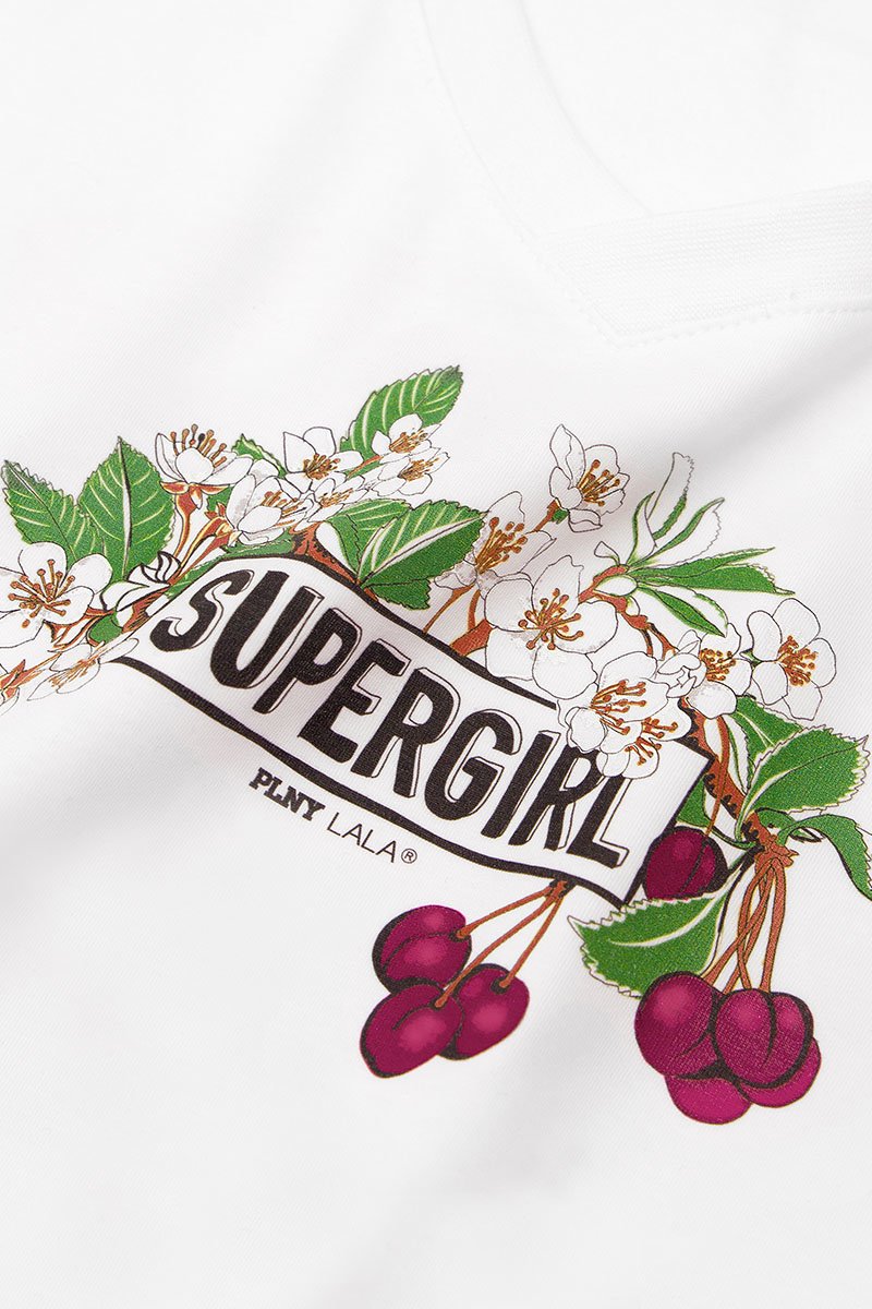 Supergirl Cherry V-Neck White Tee